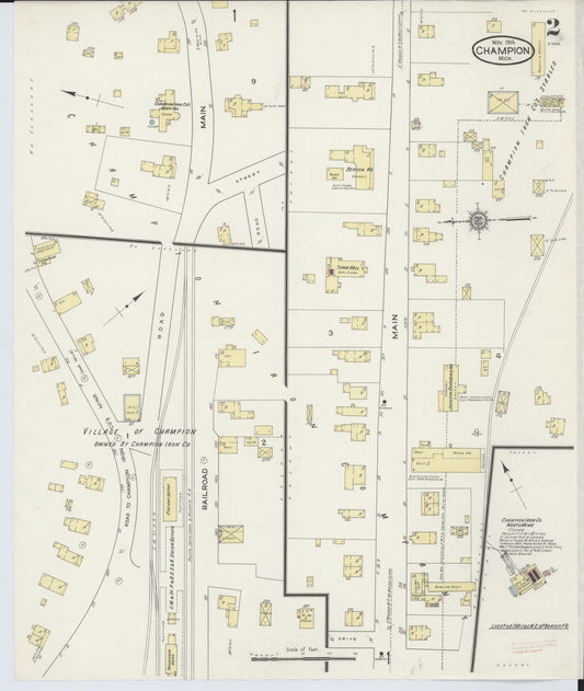 Sanborn Fire Insurance Map from Champion, Marquette County, Michigan (1914), Sheet #0002 - Historic Sanborn Fire Insurance Map Print, vintage old map wall art, antique decor, genealogy gift, Michigan Michigan map