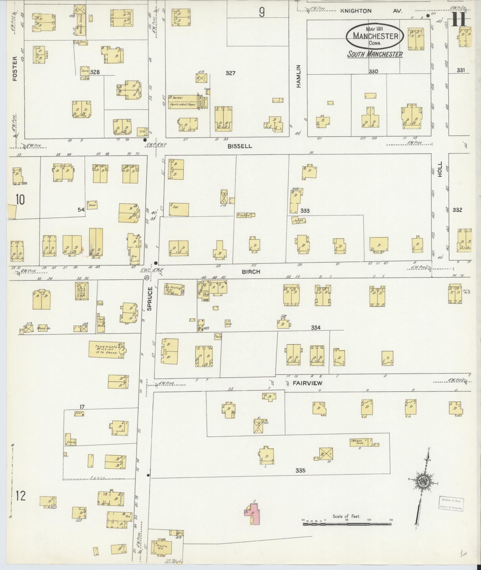 Sanborn Fire Insurance Map from Manchester, Hartford County, Connecticut (1911), Sheet #0011 - Complete Map Set gallery image, historic Sanborn map, vintage wall art, Connecticut Connecticut