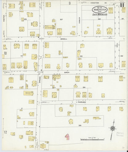 Sanborn Fire Insurance Map from Manchester, Hartford County, Connecticut (1911), Sheet #0011 - Complete Map Set gallery image, historic Sanborn map, vintage wall art, Connecticut Connecticut