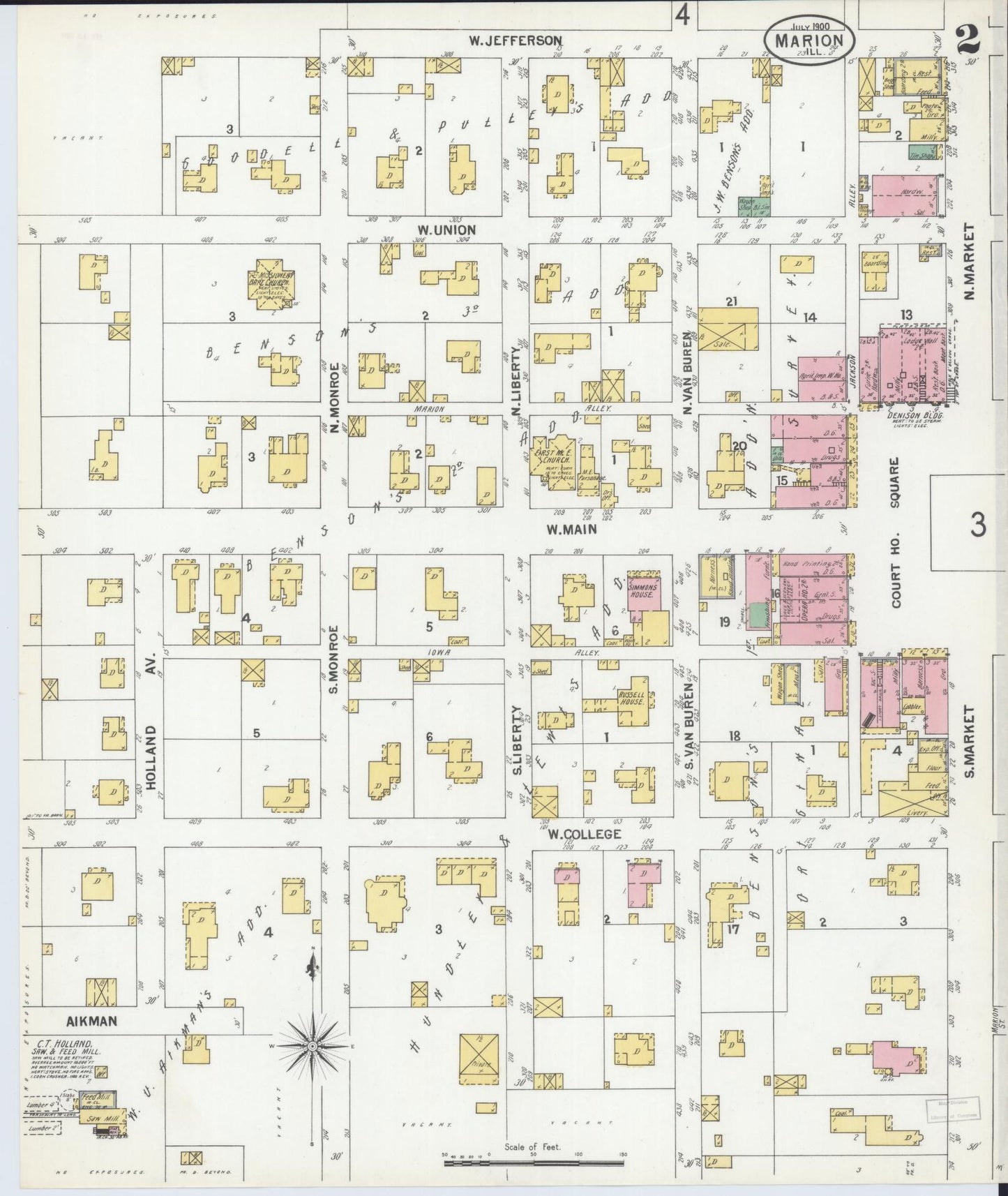 Sanborn Fire Insurance Map from Marion, Williamson County, Illinois (1900), Sheet #0004 - Historic Sanborn Fire Insurance Map Print, vintage old map wall art, antique decor, genealogy gift, Illinois Illinois map