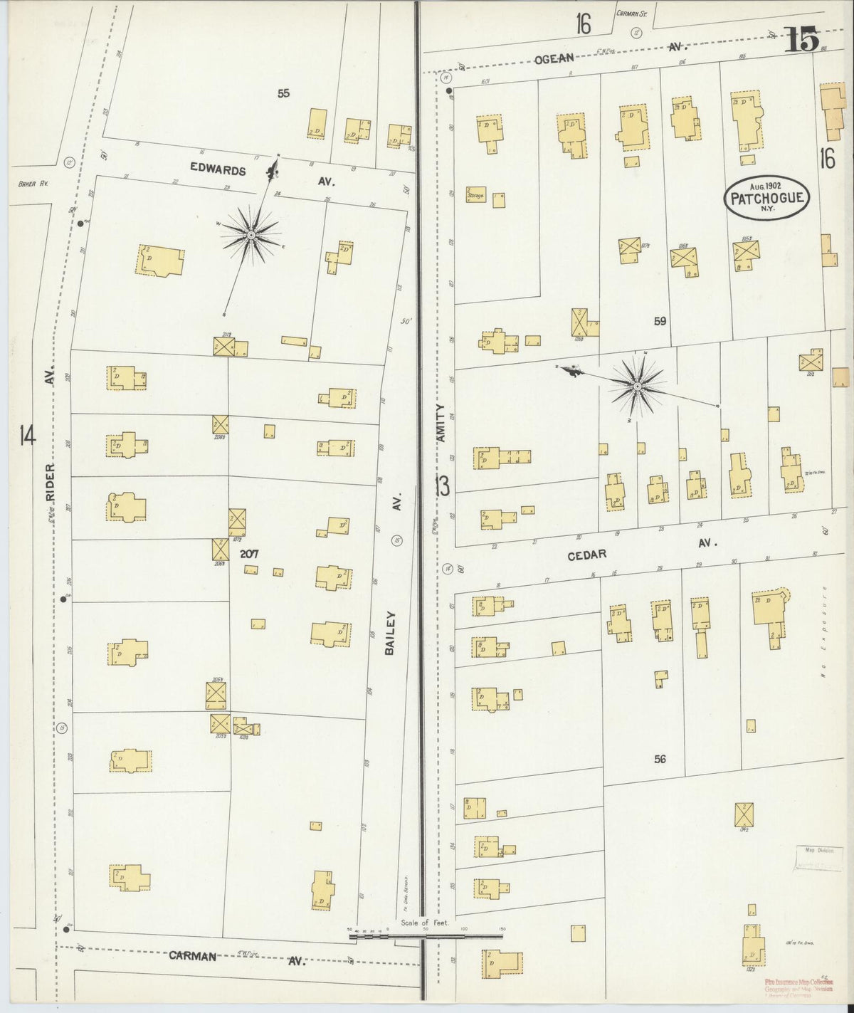 Sanborn Fire Insurance Map from Patchogue, Suffolk County, New York (1902), Sheet #0015 - Complete Map Set gallery image, historic Sanborn map, vintage wall art, New York New York