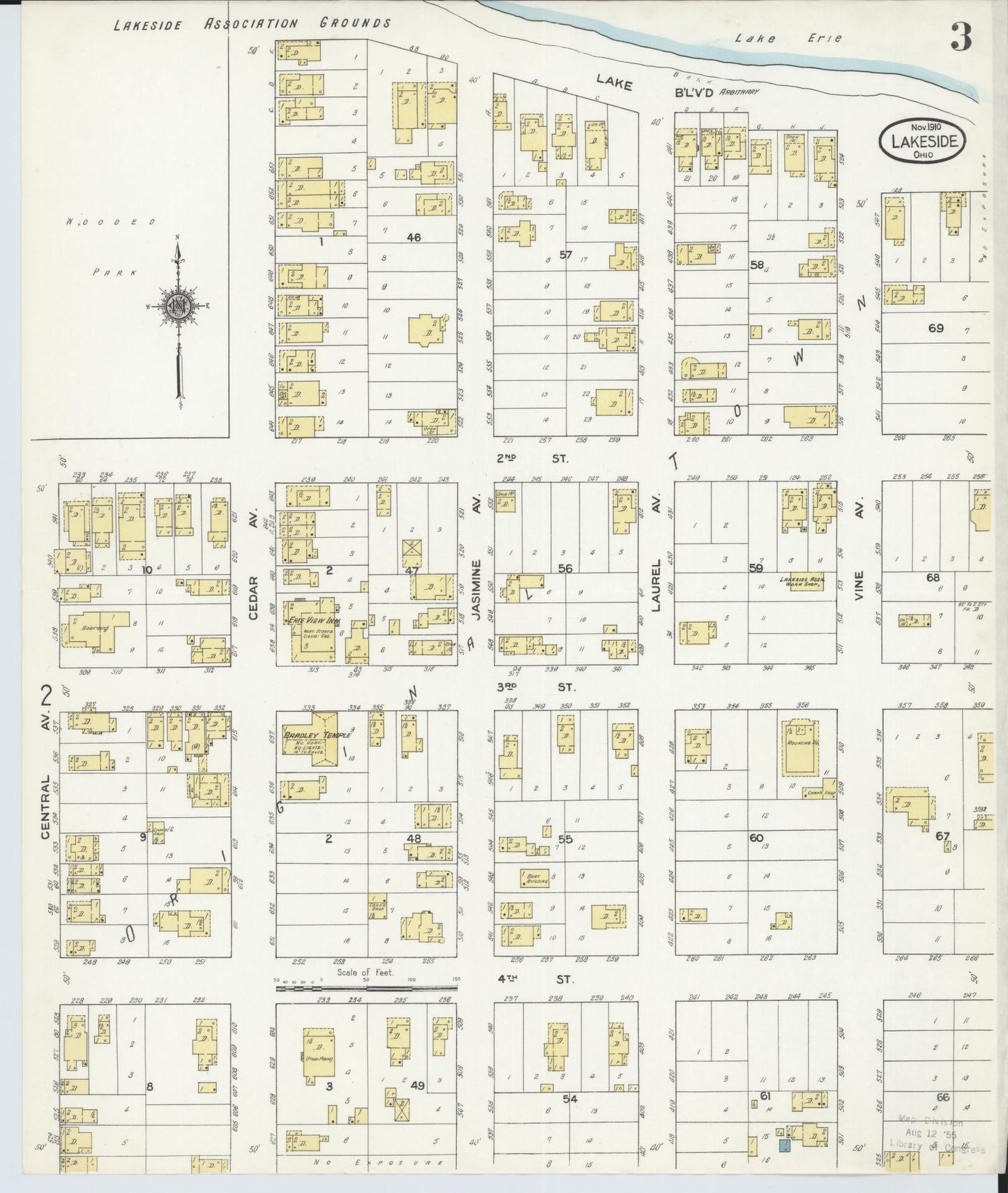Sanborn Fire Insurance Map from Lakeside, Ottawa County, Ohio (1910), Sheet #0003 - Historic Sanborn Fire Insurance Map Print, vintage old map wall art, antique decor, genealogy gift, Ohio Ohio map