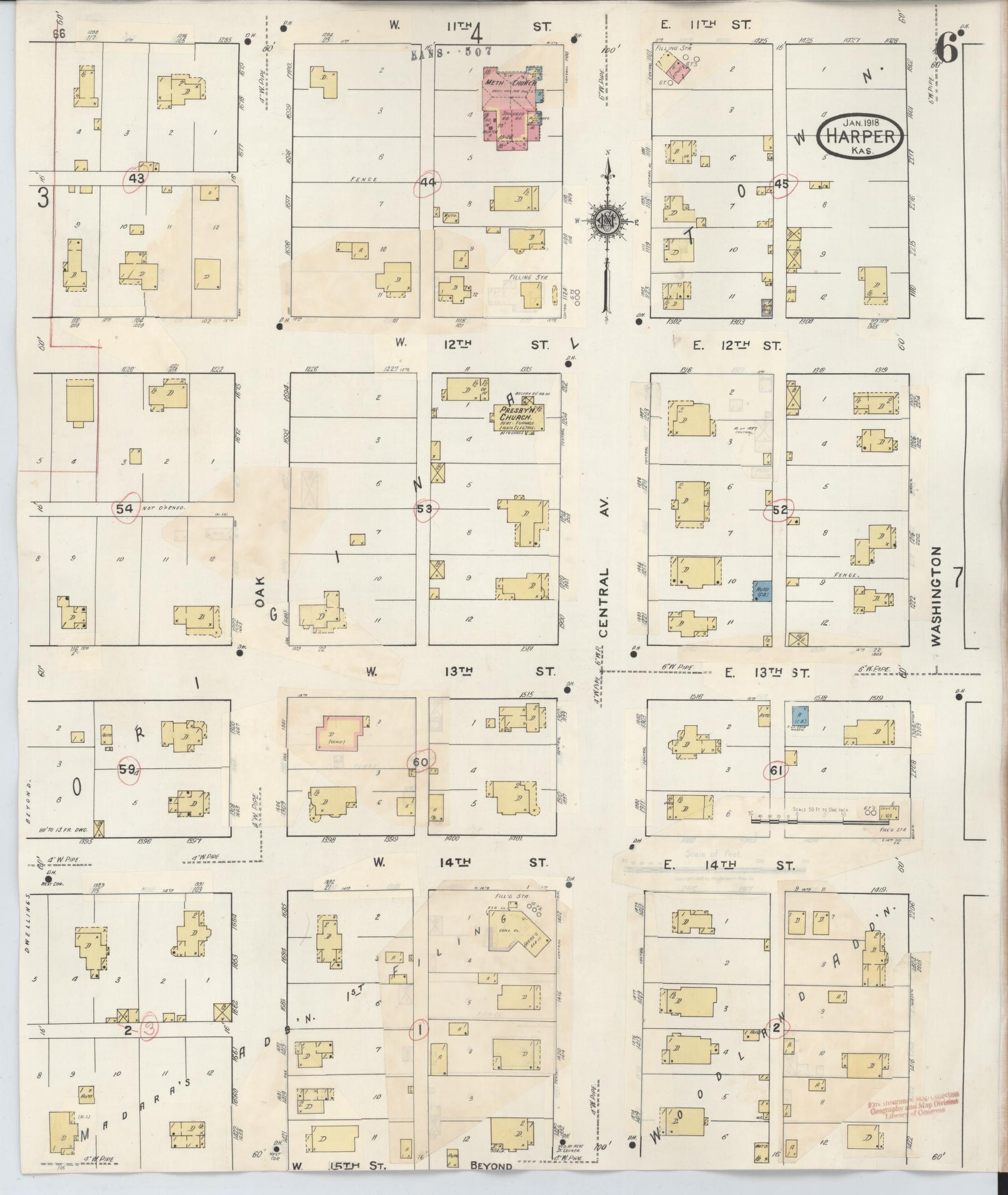 Sanborn Fire Insurance Map from Harper, Harper County, Kansas (1943), Sheet #0006 - Historic Sanborn Fire Insurance Map Print, vintage old map wall art, antique decor, genealogy gift, Kansas Kansas map