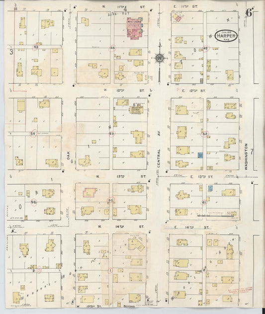 Sanborn Fire Insurance Map from Harper, Harper County, Kansas (1943), Sheet #0006 - Historic Sanborn Fire Insurance Map Print, vintage old map wall art, antique decor, genealogy gift, Kansas Kansas map