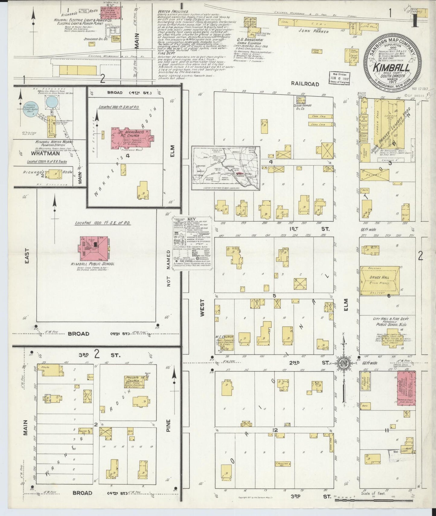 Sanborn Fire Insurance Map from Kimball, Brule County, South Dakota. (1917) – Historic Sanborn Fire Insurance Map Print