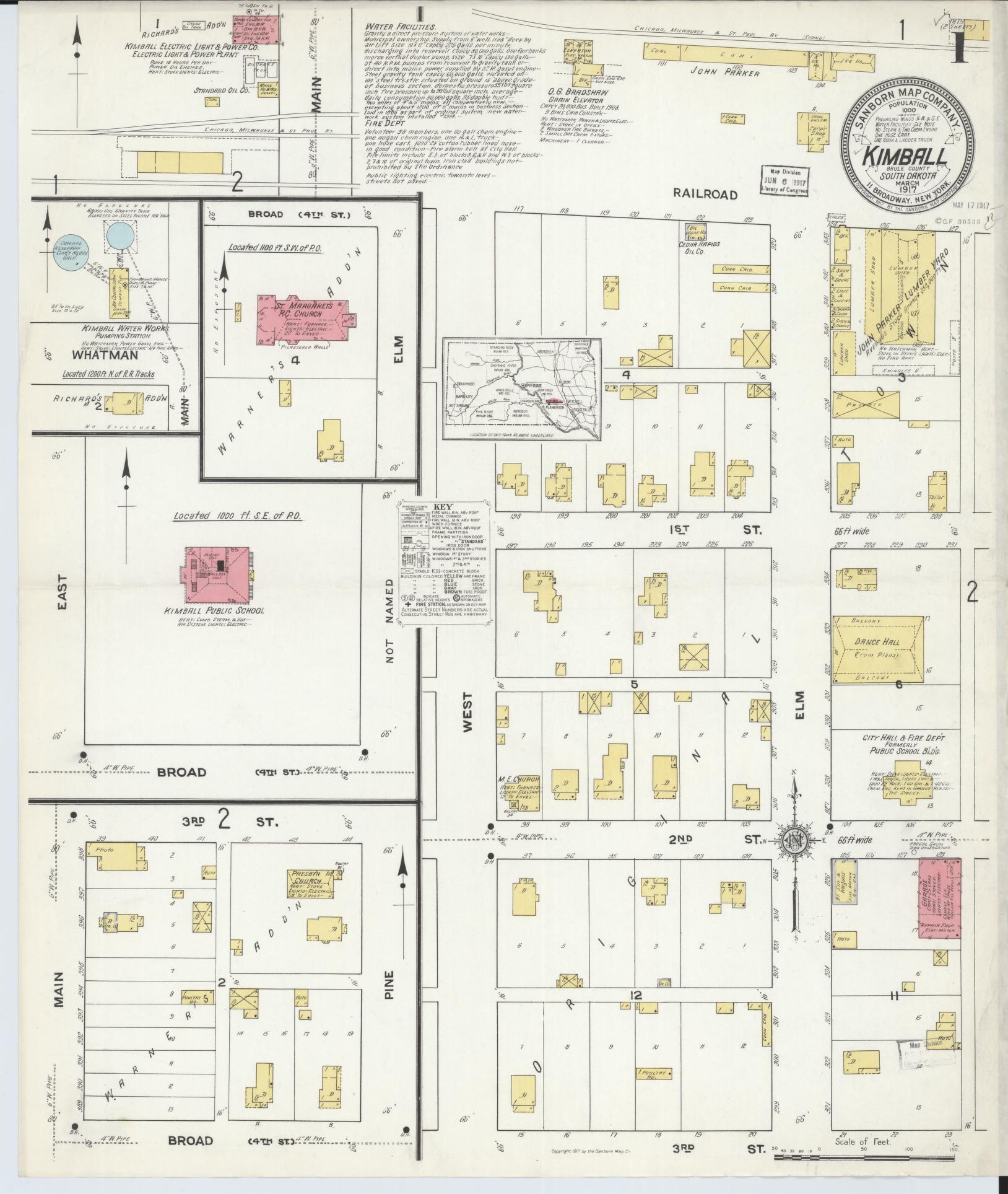 Sanborn Fire Insurance Map from Kimball, Brule County, South Dakota. (1917) – Historic Sanborn Fire Insurance Map Print
