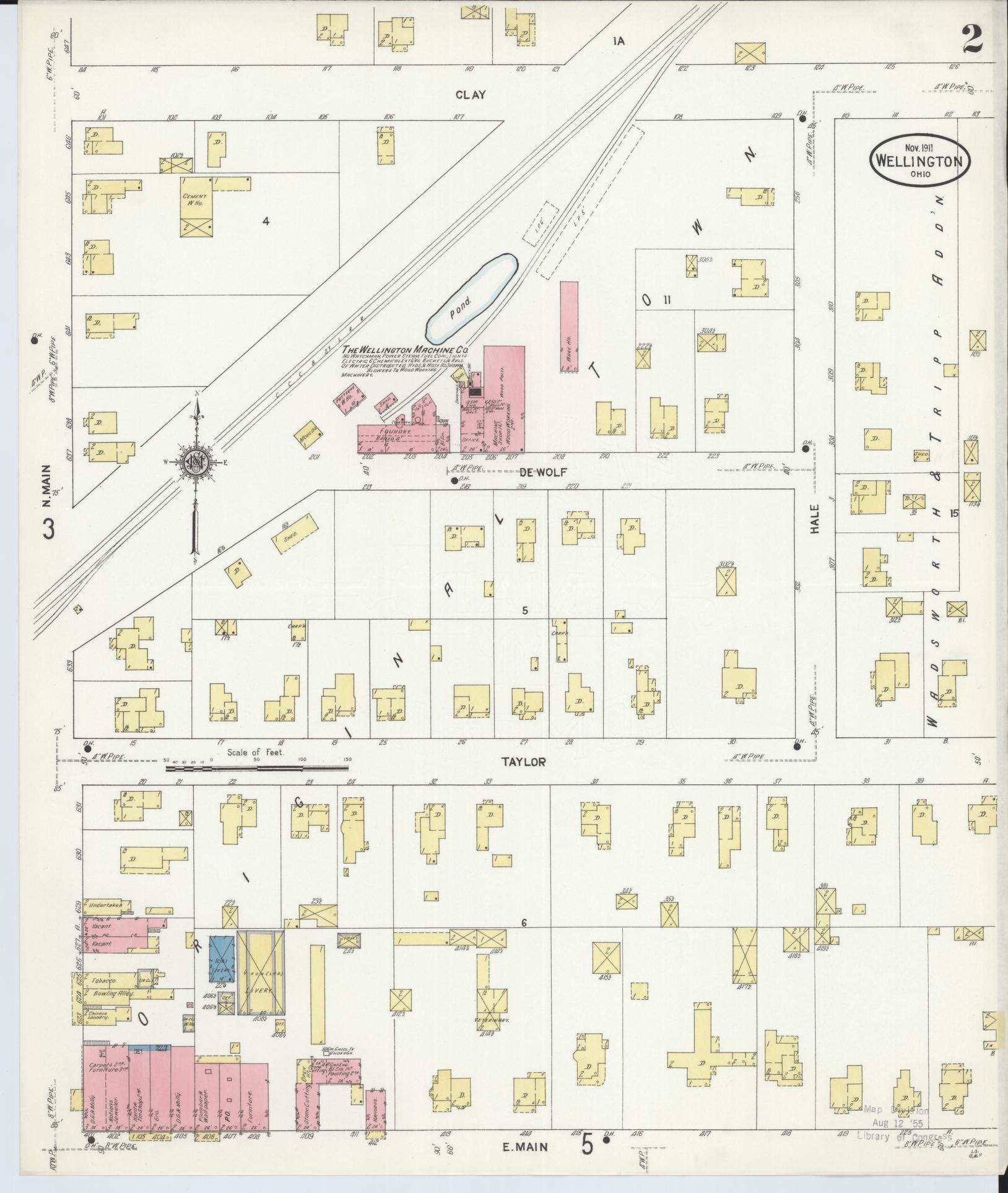 Sanborn Fire Insurance Map from Wellington, Lorain County, Ohio (1911), Sheet #0002 - Historic Sanborn Fire Insurance Map Print, vintage old map wall art, antique decor, genealogy gift, Ohio Ohio map