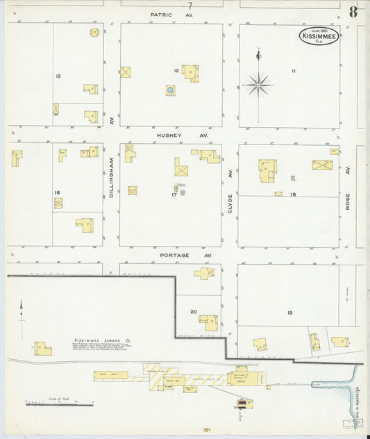 Sanborn Fire Insurance Map from Kissimmee, Osceola County, Florida (1909), Sheet #0008 - Historic Sanborn Fire Insurance Map Print, vintage old map wall art, antique decor, genealogy gift, Florida Florida map