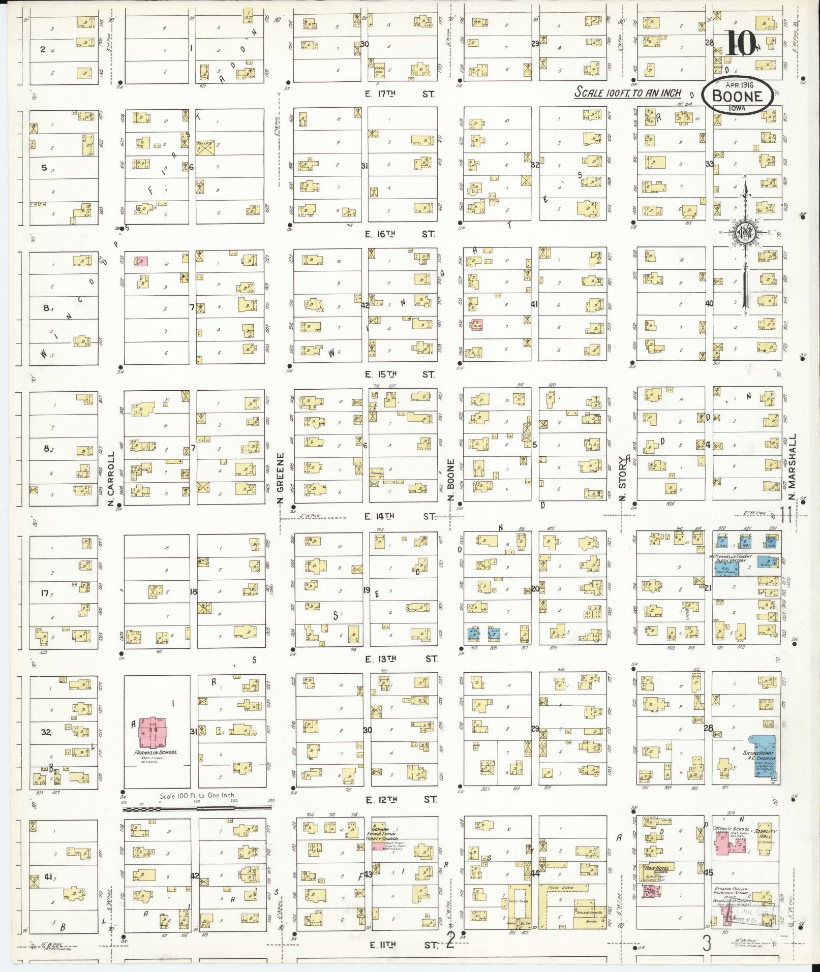 Sanborn Fire Insurance Map from Boone, Boone County, Iowa (1916), Sheet #0010 - Historic Sanborn Fire Insurance Map Print, vintage old map wall art
