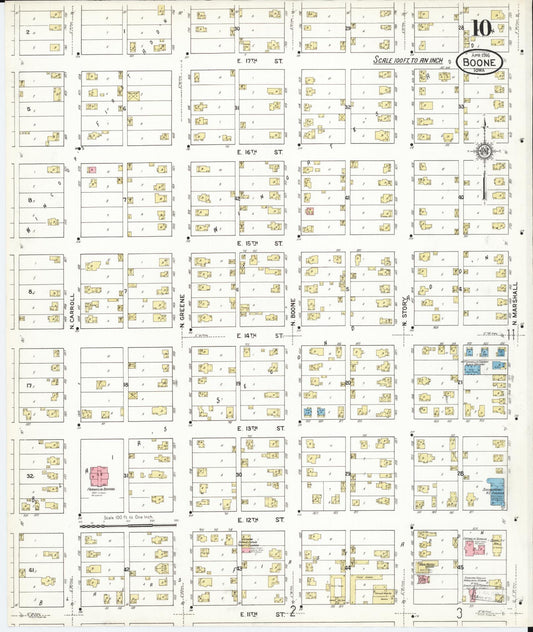 Sanborn Fire Insurance Map from Boone, Boone County, Iowa (1916), Sheet #0010 - Historic Sanborn Fire Insurance Map Print, vintage old map wall art