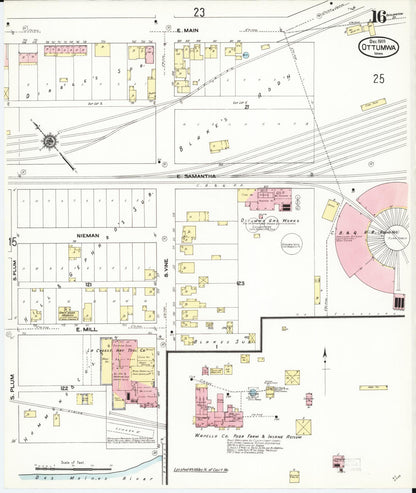 Sanborn Fire Insurance Map from Ottumwa, Wapello County, Iowa (1909), Sheet #0016 - Historic Sanborn Fire Insurance Map Print, vintage old map wall art