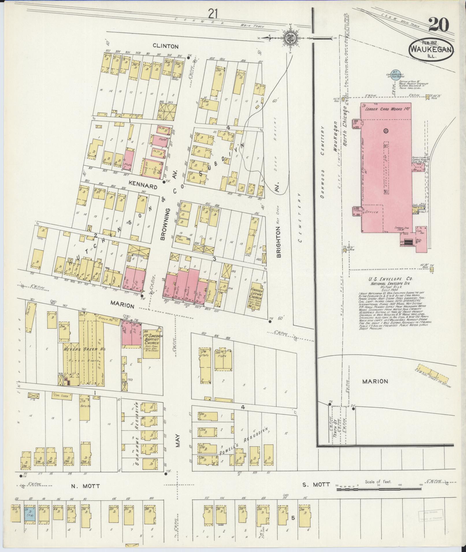 Sanborn Fire Insurance Map from Waukegan, Lake County, Illinois. (1912), Sheet 20 – Historic Sanborn Fire Insurance Map Print