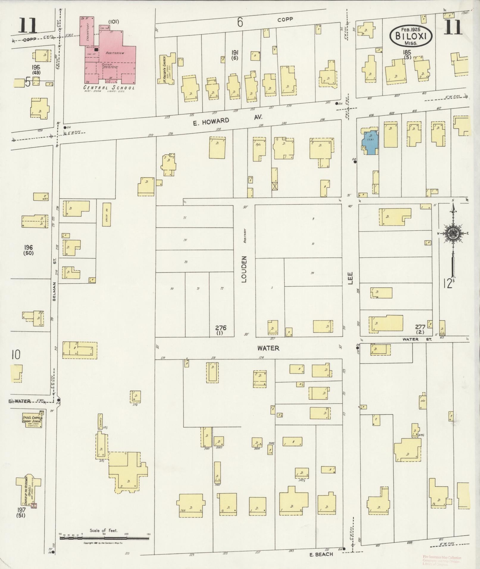 Sanborn Fire Insurance Map from Biloxi, Harrison County, Mississippi (1925), Sheet #0011 - Historic Sanborn Fire Insurance Map Print, vintage old map wall art, antique decor, genealogy gift, Mississippi Mississippi map