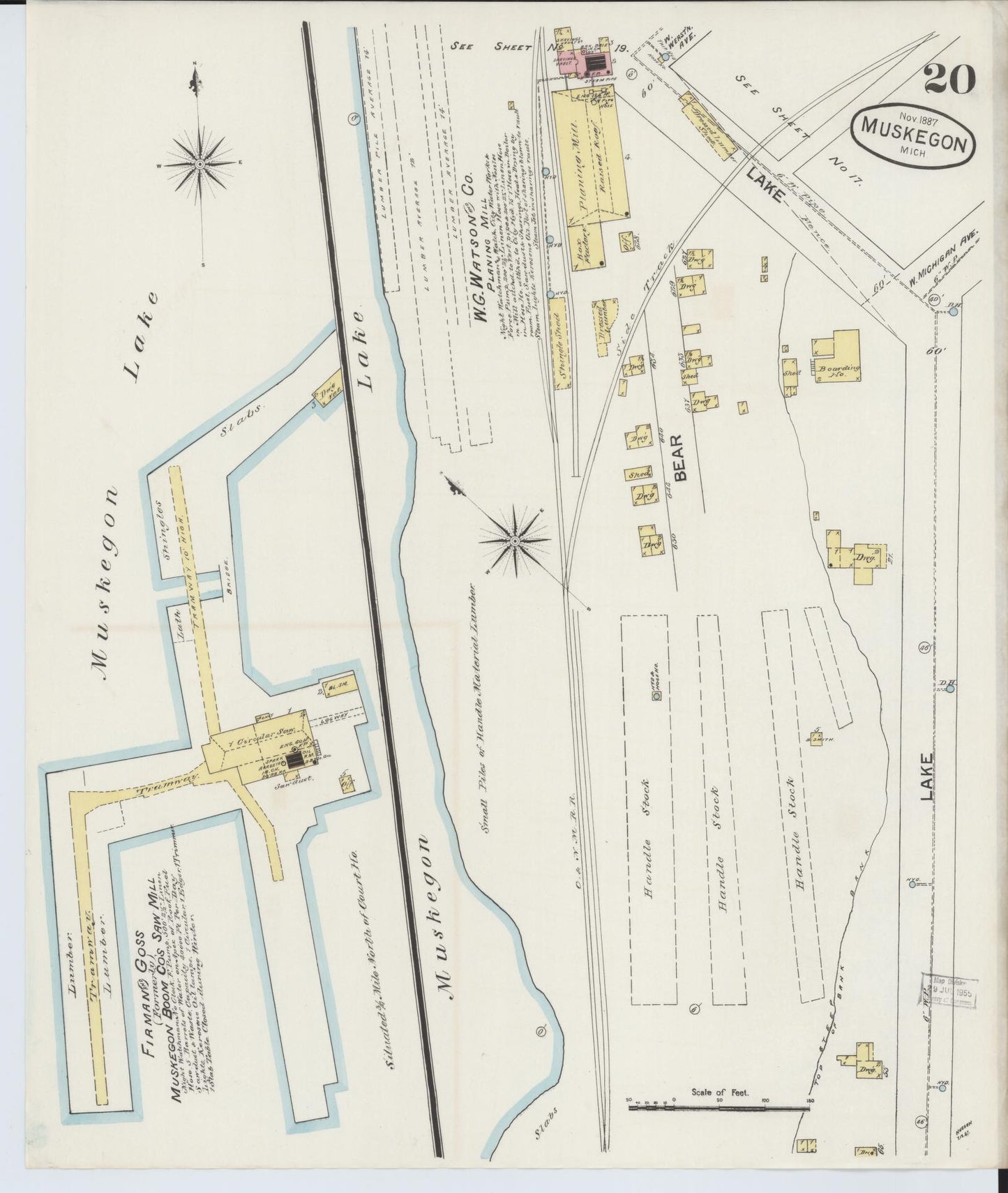 Sanborn Fire Insurance Map from Muskegon, Muskegon County, Michigan (1887), Sheet #0020 - Complete Map Set gallery image, historic Sanborn map, vintage wall art, Michigan Michigan