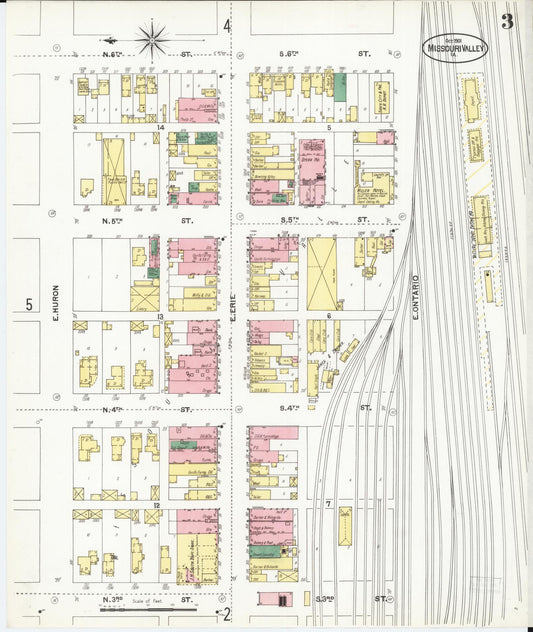 Sanborn Fire Insurance Map from Missouri Valley, Harrison County, Iowa (1901), Sheet #0003 - Historic Sanborn Fire Insurance Map Print, vintage old map wall art