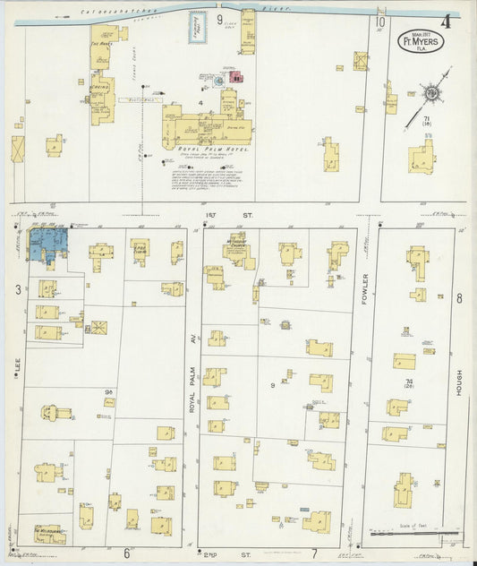 Sanborn Fire Insurance Map from Fort Myers, Lee County, Florida (1917), Sheet #0004 - Historic Sanborn Fire Insurance Map Print, vintage old map wall art, antique decor, genealogy gift, Florida Florida map