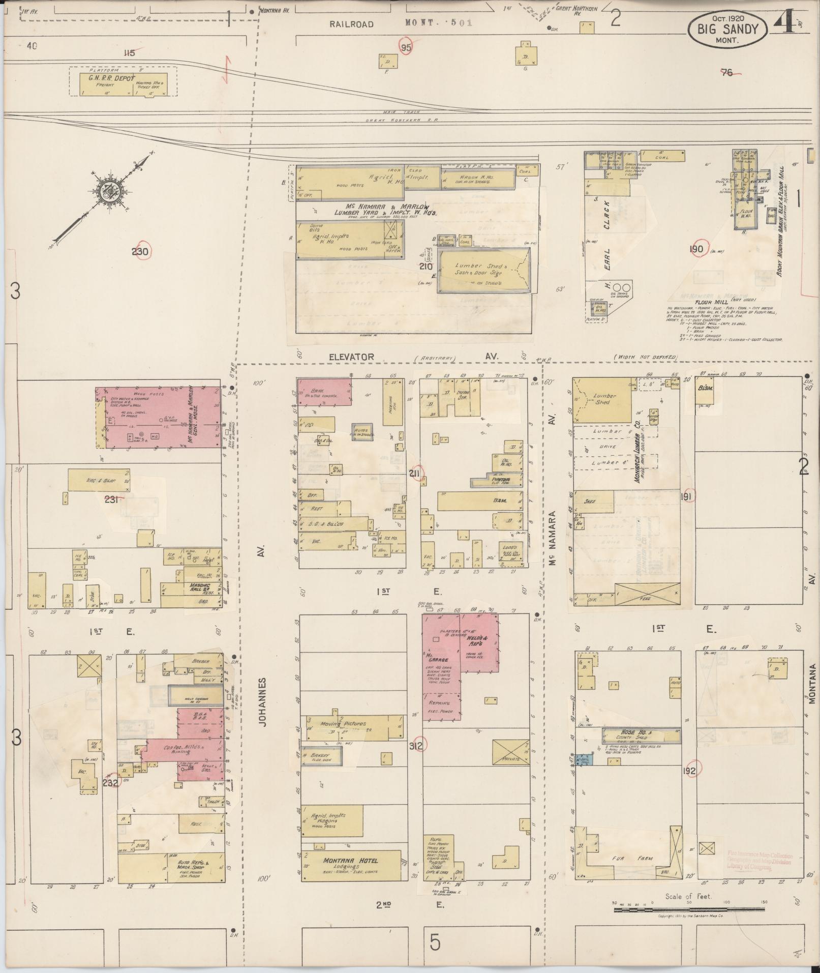 Sanborn Fire Insurance Map from Big Sandy, Chouteau County, Montana (1929), Sheet #0004 - Historic Sanborn Fire Insurance Map Print, vintage old map wall art, antique decor, genealogy gift, Montana Montana map