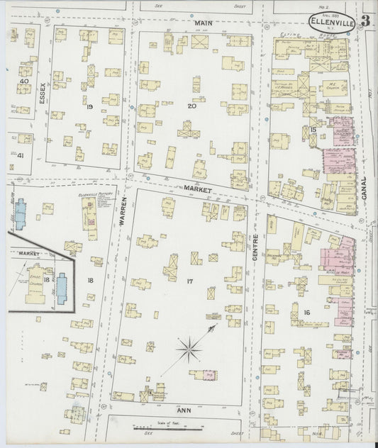 Sanborn Fire Insurance Map from Ellenville, Ulster County, New York (1889), Sheet #0003 - Historic Sanborn Fire Insurance Map Print, vintage old map wall art, antique decor, genealogy gift, New York New York map