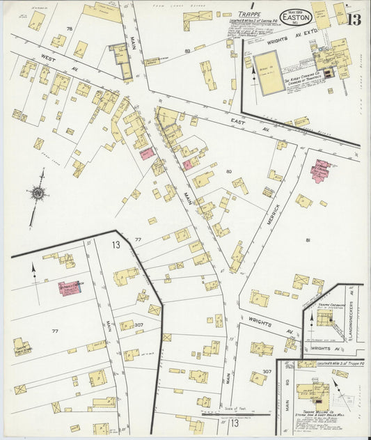 Talbot, Maryland - 1919 - Sanborn Fire Insurance Map, Sheet #0013 - Historic Sanborn Fire Insurance Map Print, Talbot Maryland 1919 0013 vintage old map wall art