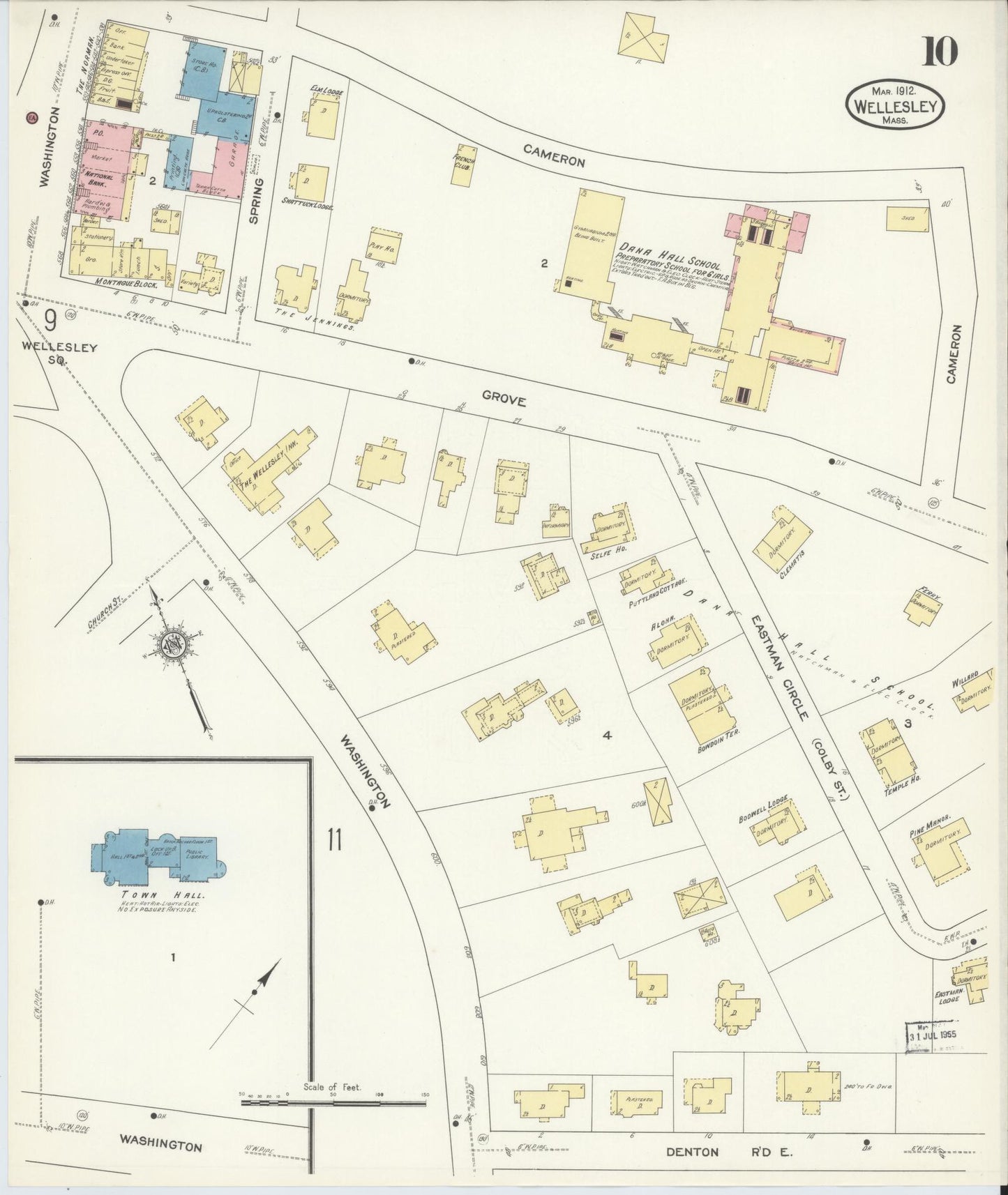 Sanborn Fire Insurance Map from Wellesley, Norfolk County, Massachusetts (1912), Sheet #0010 - Complete Map Set gallery image, historic Sanborn map, vintage wall art, Massachusetts Massachusetts