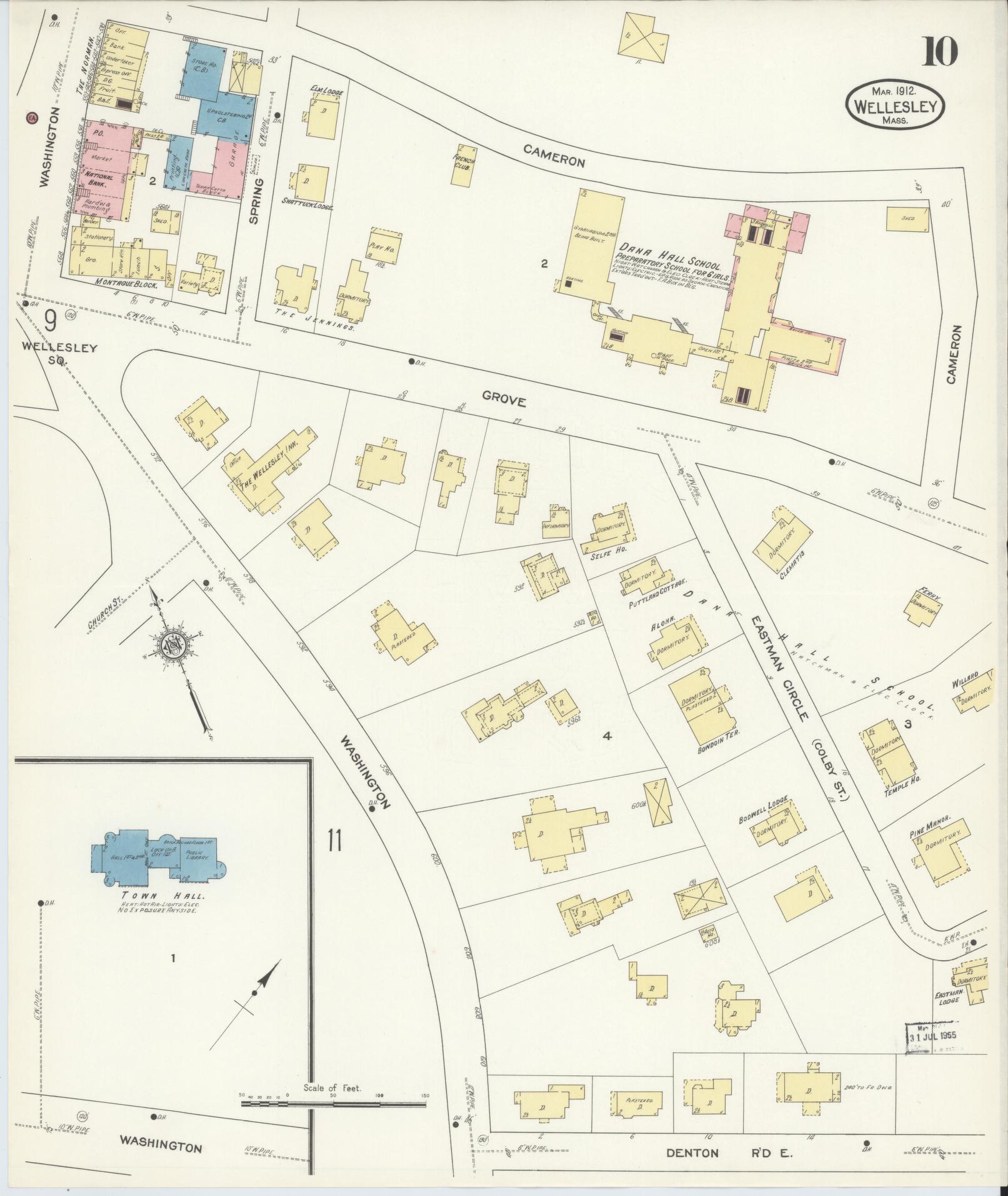 Sanborn Fire Insurance Map from Wellesley, Norfolk County, Massachusetts (1912), Sheet #0010 - Complete Map Set gallery image, historic Sanborn map, vintage wall art, Massachusetts Massachusetts