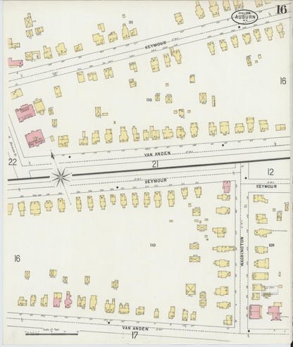 Sanborn Fire Insurance Map from Auburn, Cayuga County, New York (1898), Sheet #0016 - Historic Sanborn Fire Insurance Map Print, vintage old map wall art, antique decor, genealogy gift, New York New York map