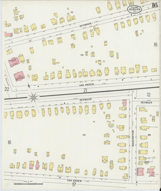 Sanborn Fire Insurance Map from Auburn, Cayuga County, New York (1898), Sheet #0016 - Historic Sanborn Fire Insurance Map Print, vintage old map wall art, antique decor, genealogy gift, New York New York map