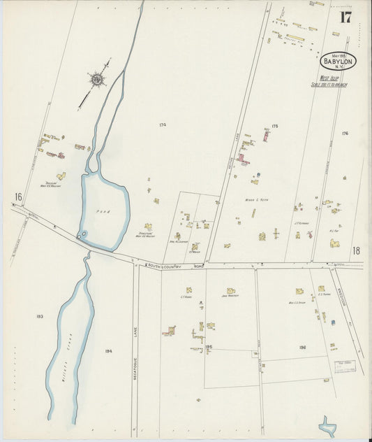 Sanborn Fire Insurance Map from Babylon, Suffolk County, New York (1915), Sheet #0017 - Historic Sanborn Fire Insurance Map Print, vintage old map wall art, antique decor, genealogy gift, New York New York map