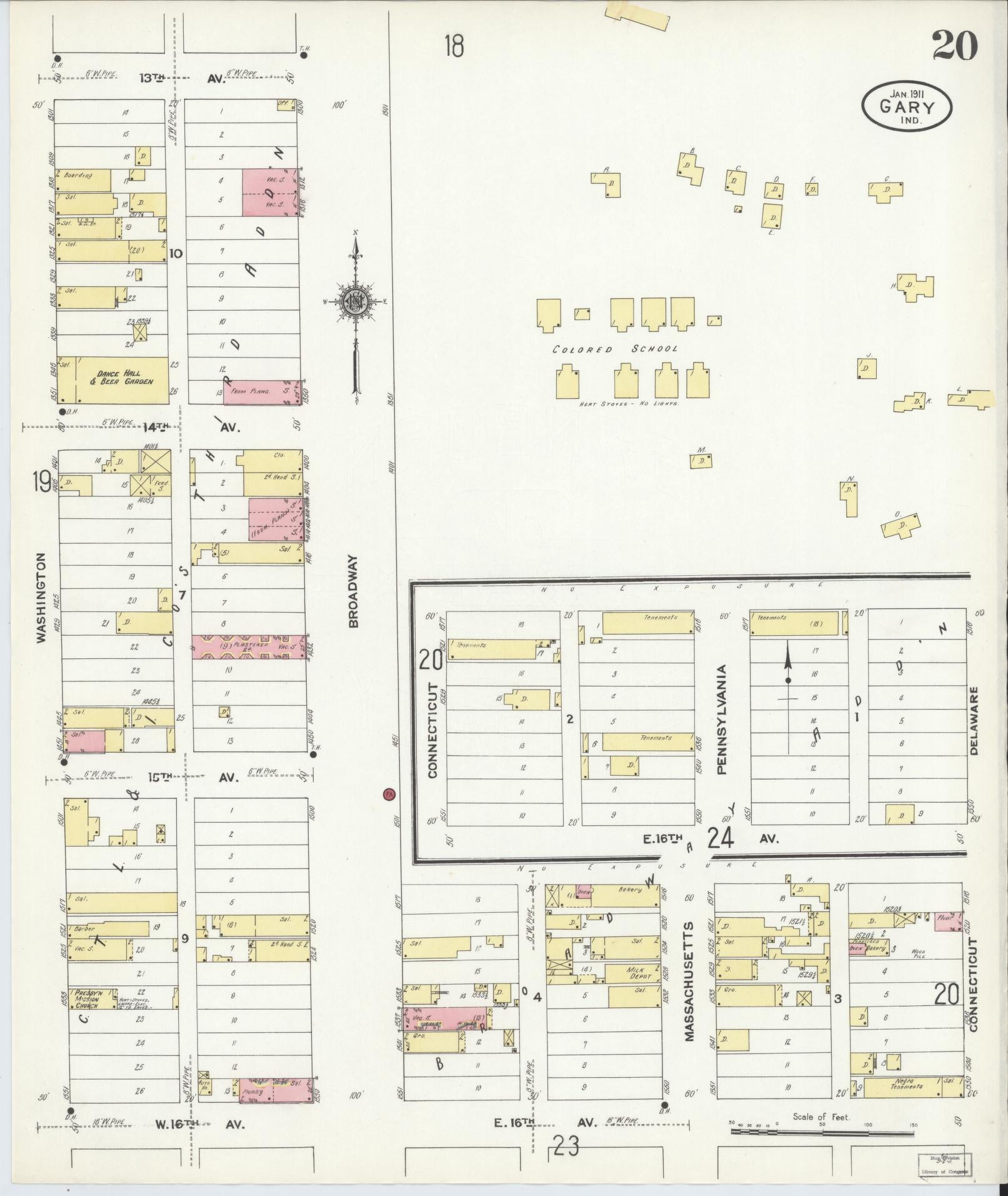 Sanborn Fire Insurance Map from Gary, Lake County, Indiana (1911), Sheet #0020 - Complete Map Set gallery image, historic Sanborn map, vintage wall art, Indiana Indiana