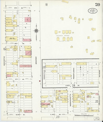 Sanborn Fire Insurance Map from Gary, Lake County, Indiana (1911), Sheet #0020 - Complete Map Set gallery image, historic Sanborn map, vintage wall art, Indiana Indiana