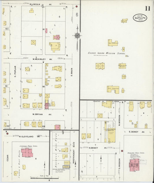 Sanborn Fire Insurance Map from Sapulpa, Creek County, Oklahoma (1911), Sheet #0011 - Historic Sanborn Fire Insurance Map Print, vintage old map wall art, antique decor, genealogy gift, Oklahoma Oklahoma map