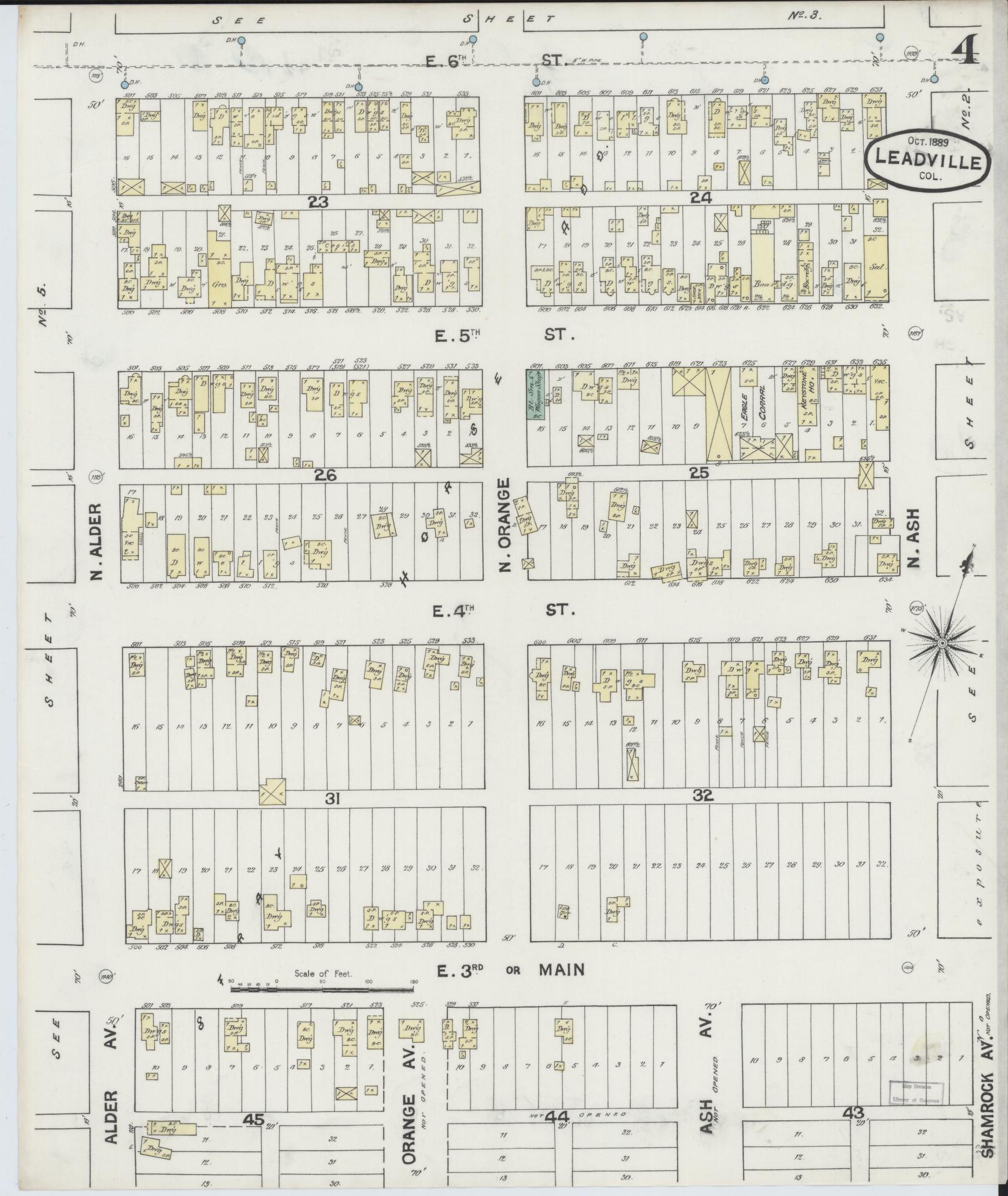 Sanborn Fire Insurance Map from Leadville, Lake County, Colorado (1889), Sheet #0004 - Historic Sanborn Fire Insurance Map Print, vintage old map wall art, antique decor, genealogy gift, Colorado Colorado map