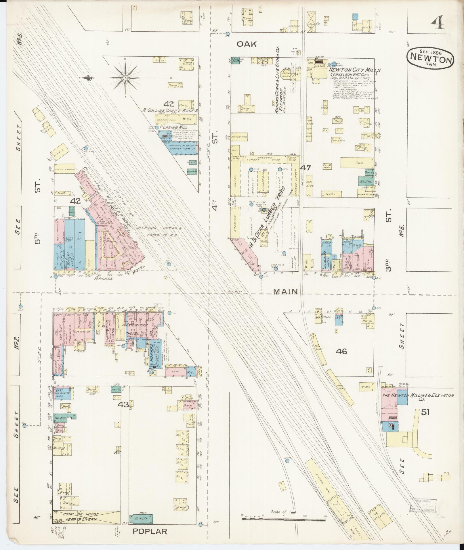 Sanborn Fire Insurance Map from Newton, Harvey County, Kansas (1886), Sheet #0004 - Historic Sanborn Fire Insurance Map Print, vintage old map wall art, antique decor, genealogy gift, Kansas Kansas map