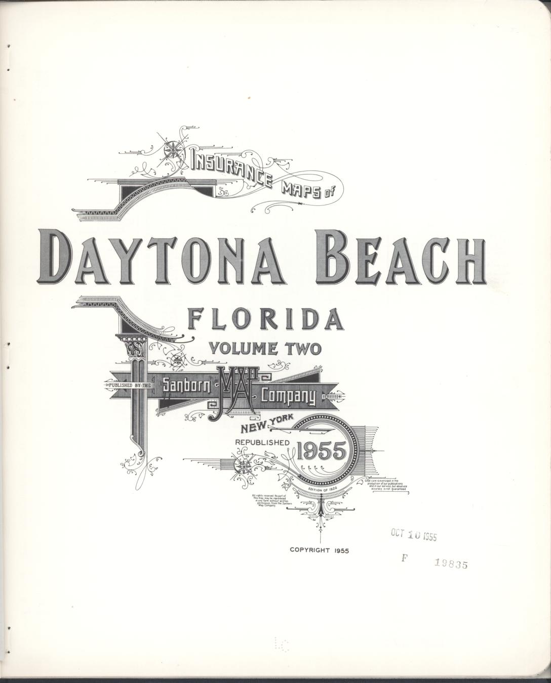 Sanborn Fire Insurance Map from Daytona, Volusia County, Florida (1955), Sheet #0001 - Complete Map Set gallery image, historic Sanborn map, vintage wall art, Florida Florida