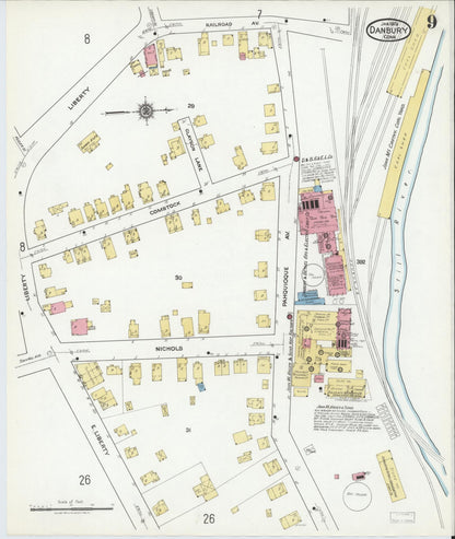 Sanborn Fire Insurance Map from Danbury, Fairfield County, Connecticut (1919), Sheet #0009 - Complete Map Set gallery image, historic Sanborn map, vintage wall art, Connecticut Connecticut
