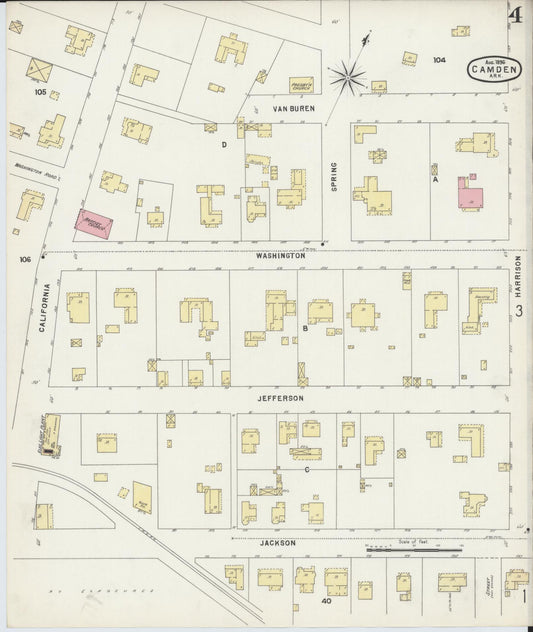 Sanborn Fire Insurance Map from Camden, Ouachita County, Arkansas (1896), Sheet #0004 - Historic Sanborn Fire Insurance Map Print, vintage old map wall art, antique decor, genealogy gift, Arkansas Arkansas map