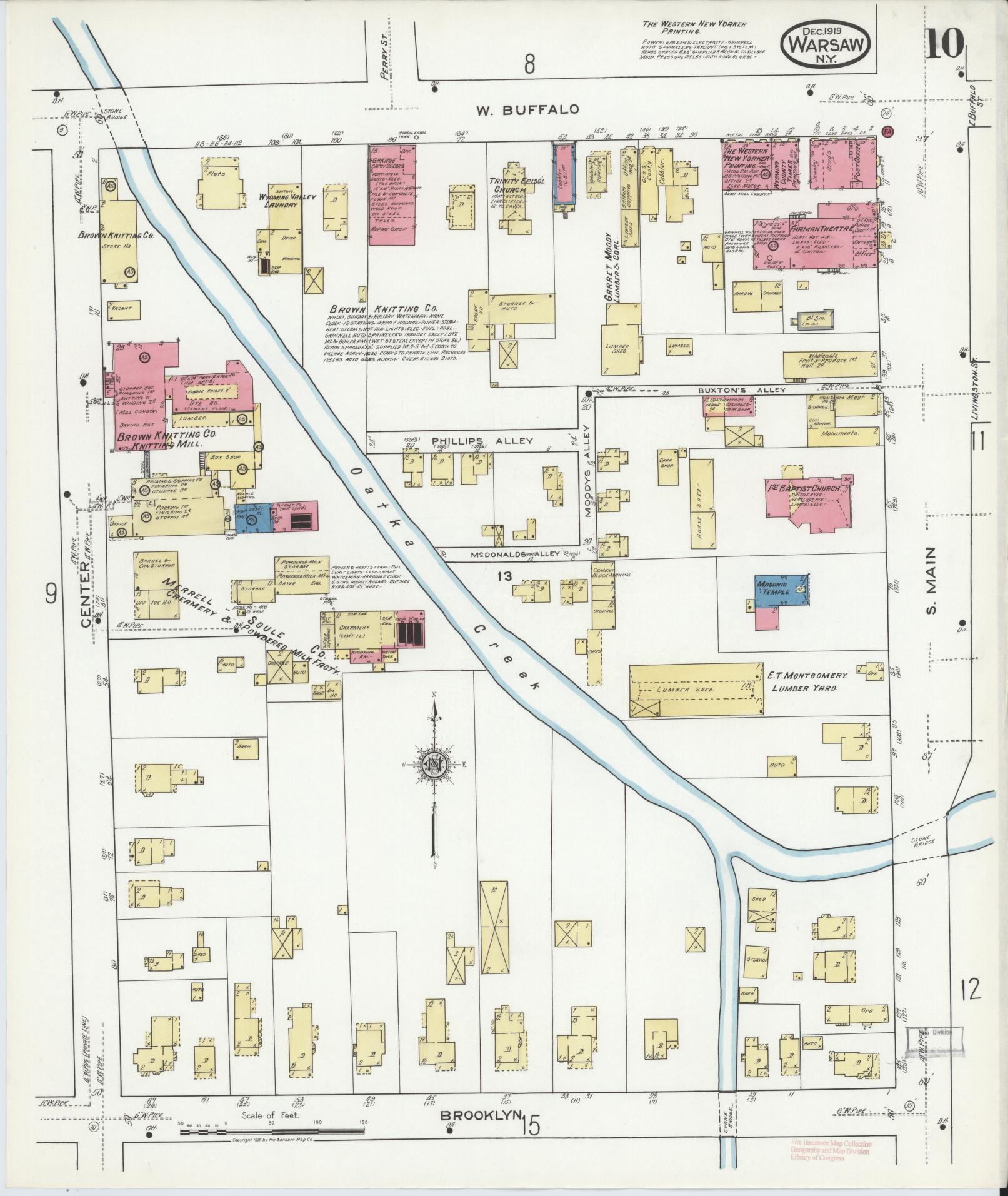 Sanborn Fire Insurance Map from Warsaw, Wyoming County, New York (1919), Sheet #0010 - Complete Map Set gallery image, historic Sanborn map, vintage wall art, Warsaw Wyoming