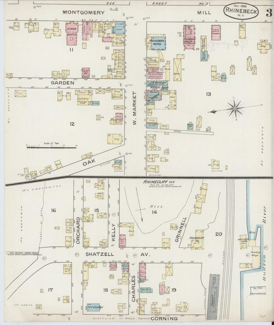Sanborn Fire Insurance Map from Rhinebeck, Dutchess County, New York (1886), Sheet #0003 - Historic Sanborn Fire Insurance Map Print, vintage old map wall art, antique decor, genealogy gift, New York New York map