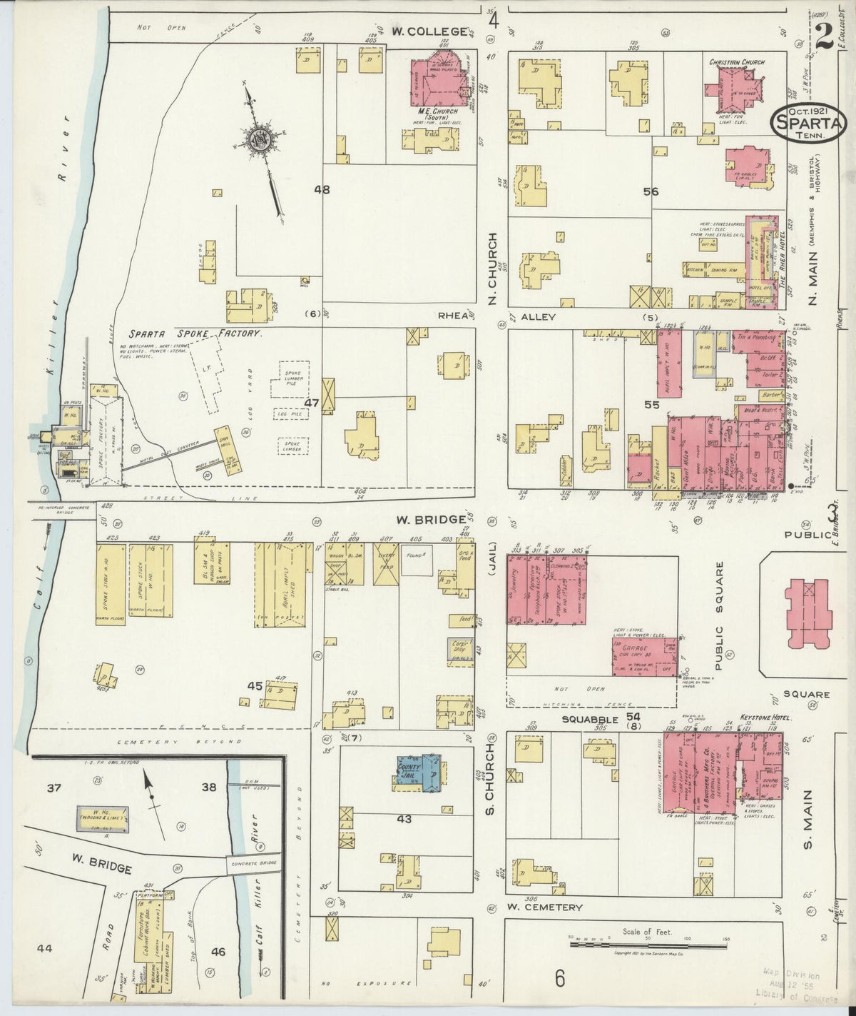 Sanborn Fire Insurance Map from Sparta, White County, Tennessee (1921), Sheet #0002 - Historic Sanborn Fire Insurance Map Print, vintage old map wall art, antique decor, genealogy gift, Tennessee Tennessee map