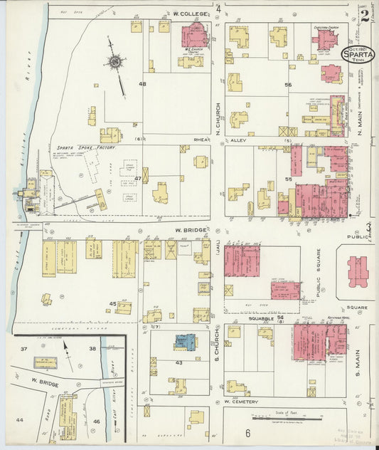 Sanborn Fire Insurance Map from Sparta, White County, Tennessee (1921), Sheet #0002 - Historic Sanborn Fire Insurance Map Print, vintage old map wall art, antique decor, genealogy gift, Tennessee Tennessee map
