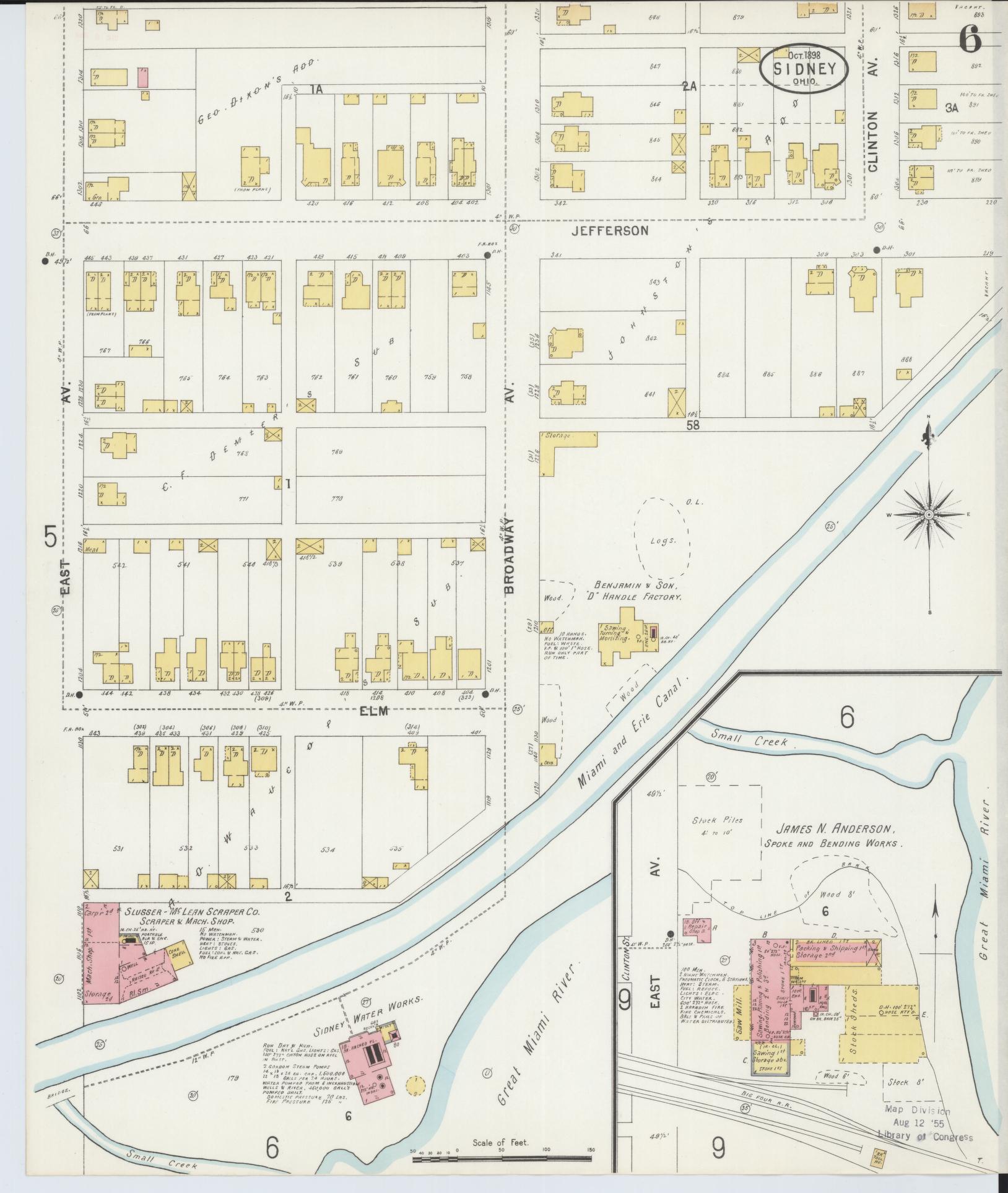 Sanborn Fire Insurance Map from Sidney, Shelby County, Ohio (1898), Sheet #0006 - Historic Sanborn Fire Insurance Map Print, vintage old map wall art, antique decor, genealogy gift, Ohio Ohio map