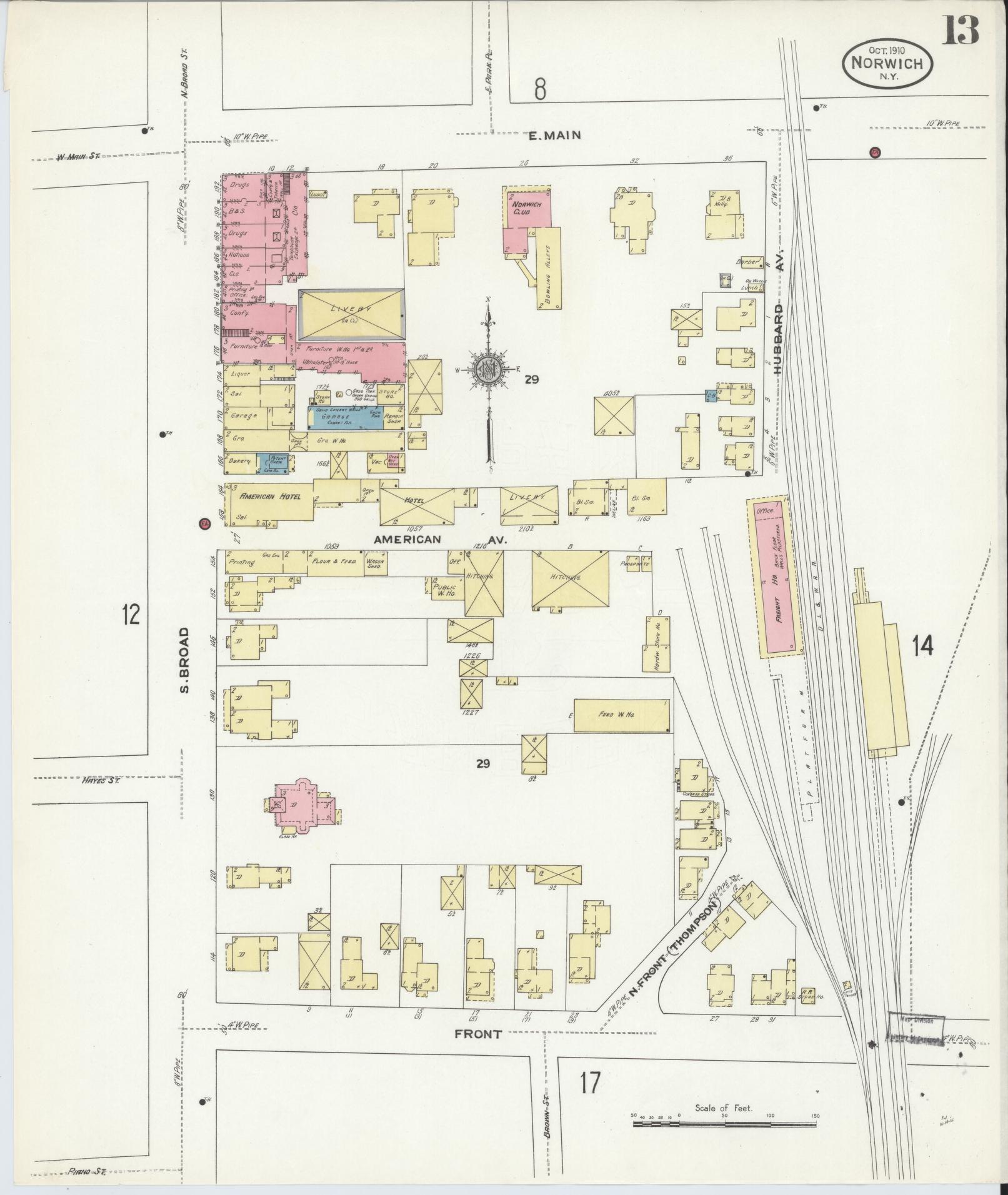 Sanborn Fire Insurance Map from Norwich, Chenango County, New York (1910), Sheet #0013 - Complete Map Set gallery image, historic Sanborn map, vintage wall art, New York New York