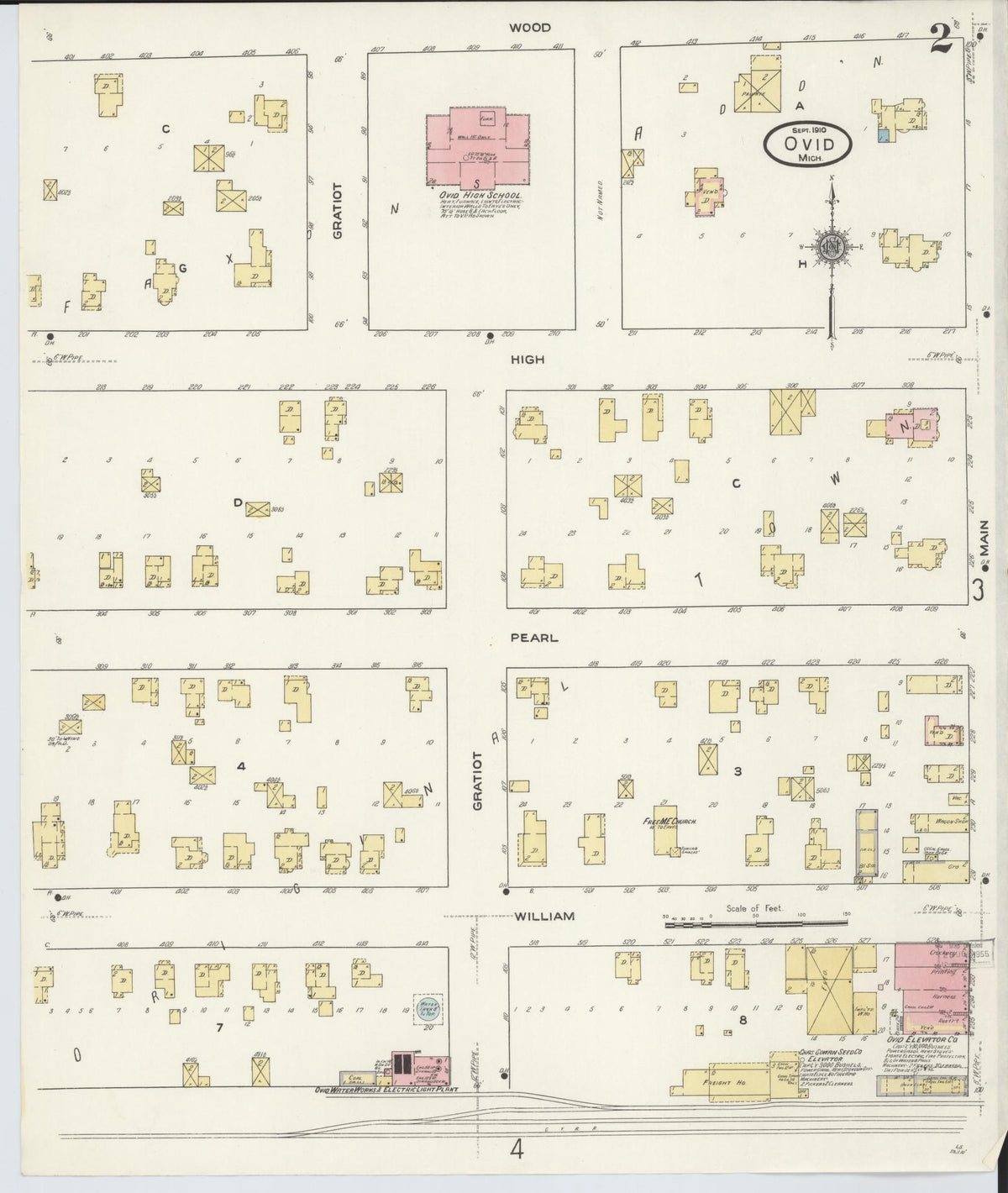 Sanborn Fire Insurance Map from Ovid, Clinton County, Michigan (1910), Sheet #0002 - Historic Sanborn Fire Insurance Map Print, vintage old map wall art, antique decor, genealogy gift, Michigan Michigan map