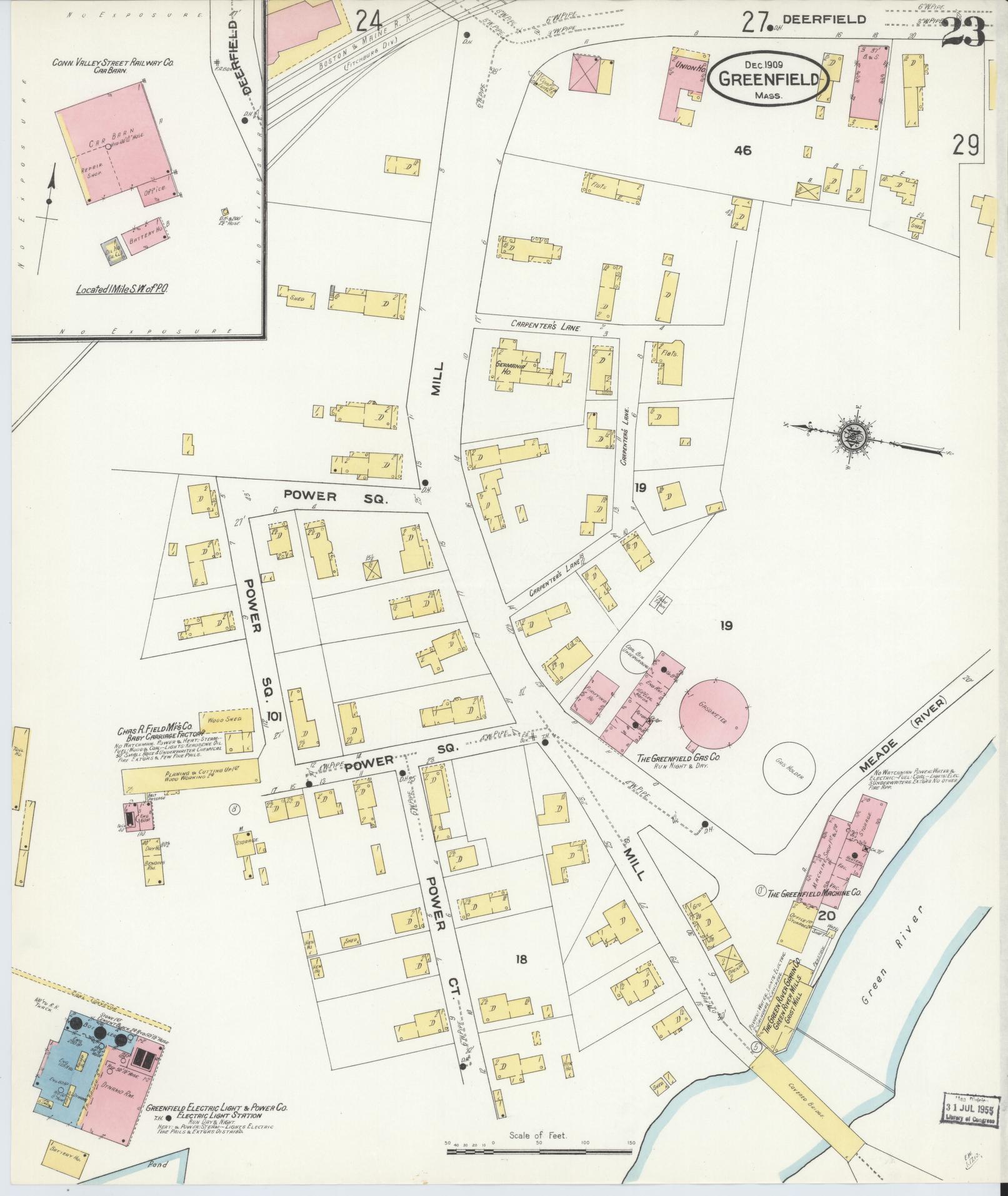 Sanborn Fire Insurance Map from Greenfield, Franklin County, Massachusetts (1909), Sheet #0023 - Complete Map Set gallery image, historic Sanborn map, vintage wall art, Massachusetts Massachusetts