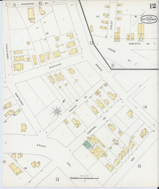 Sanborn Fire Insurance Map from Hot Springs, Garland County, Arkansas (1896), Sheet #0012 - Historic Sanborn Fire Insurance Map Print, vintage old map wall art, antique decor, genealogy gift, Arkansas Arkansas map