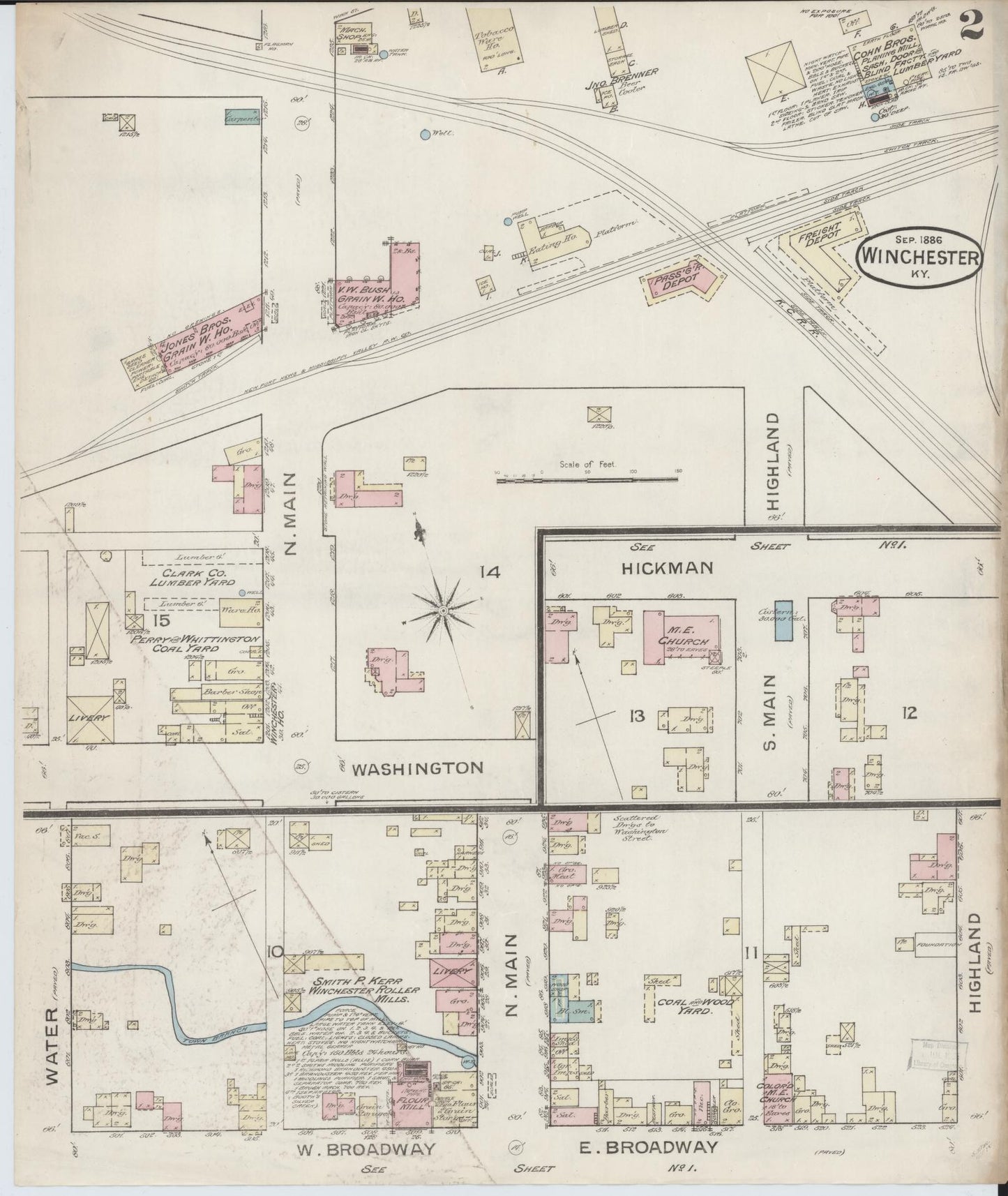 Sanborn Fire Insurance Map from Winchester, Clark County, Kentucky (1886), Sheet #0002 - Complete Map Set gallery image, historic Sanborn map, vintage wall art, Kentucky Kentucky