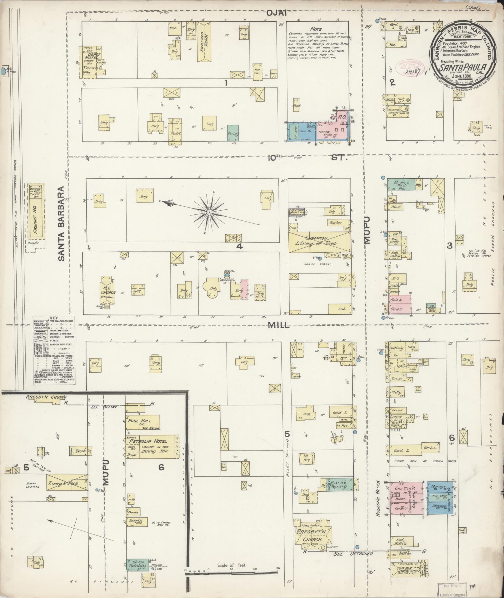 Sanborn Fire Insurance Map from Santa Paula, Ventura County, California. (1890) – Historic Sanborn Fire Insurance Map Print