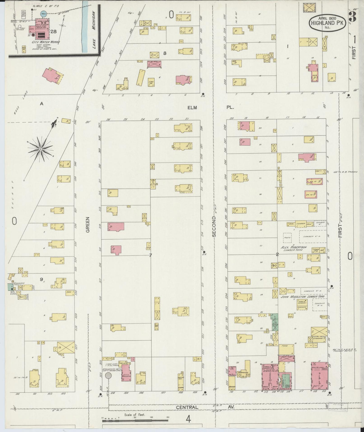 Sanborn Fire Insurance Map from Highland Park, Lake County, Illinois (1900), Sheet #0003 - Complete Map Set gallery image, historic Sanborn map, vintage wall art, Illinois Illinois
