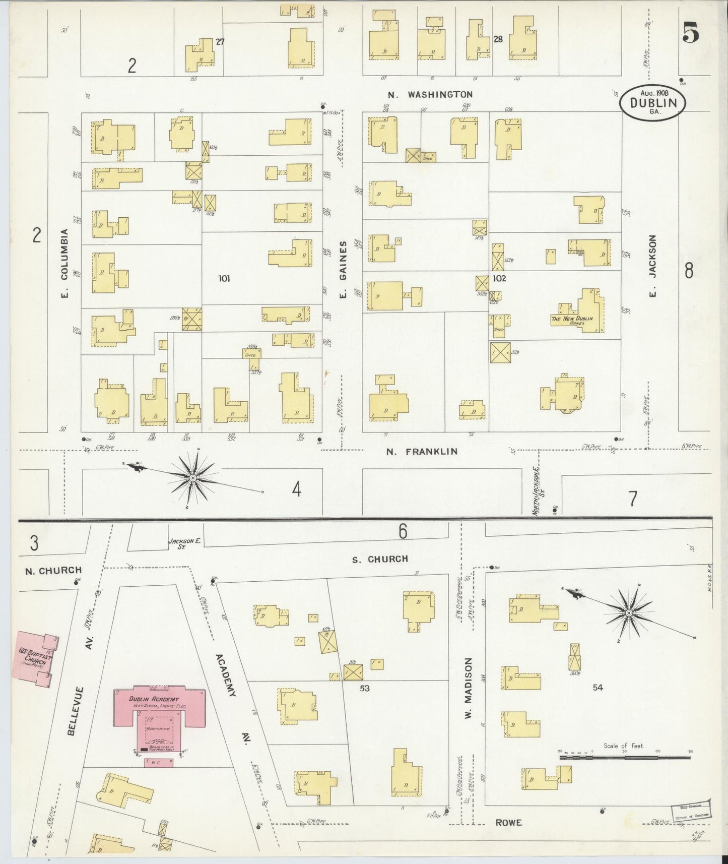 Sanborn Fire Insurance Map from Dublin, Laurens County, Georgia (1908), Sheet #0005 - Complete Map Set gallery image, historic Sanborn map, vintage wall art, Georgia Georgia