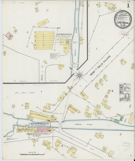 Sanborn Fire Insurance Map from Lime Rock, Litchfield County, Connecticut (1889), Sheet #0001 - Historic Sanborn Fire Insurance Map Print, vintage old map wall art, antique decor, genealogy gift, Connecticut Connecticut map